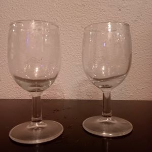 Two Vine Etched Wine Glasses In Perfect Condition